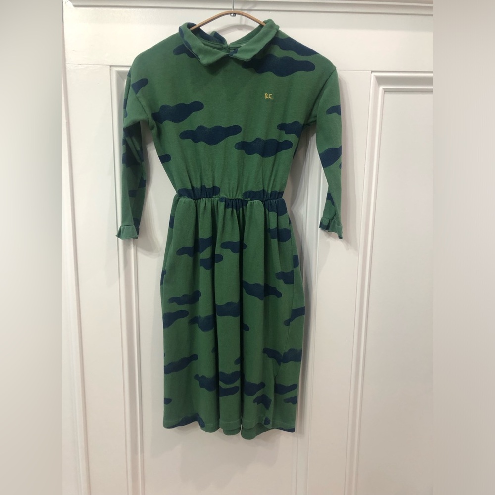 Bobo Choses Green Dress with Blue Cloud Pattern 6/7